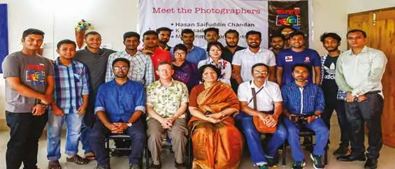 Early days of GSVMC showing members gathering for a photography workshop at Gono Bishwabidyalay campus